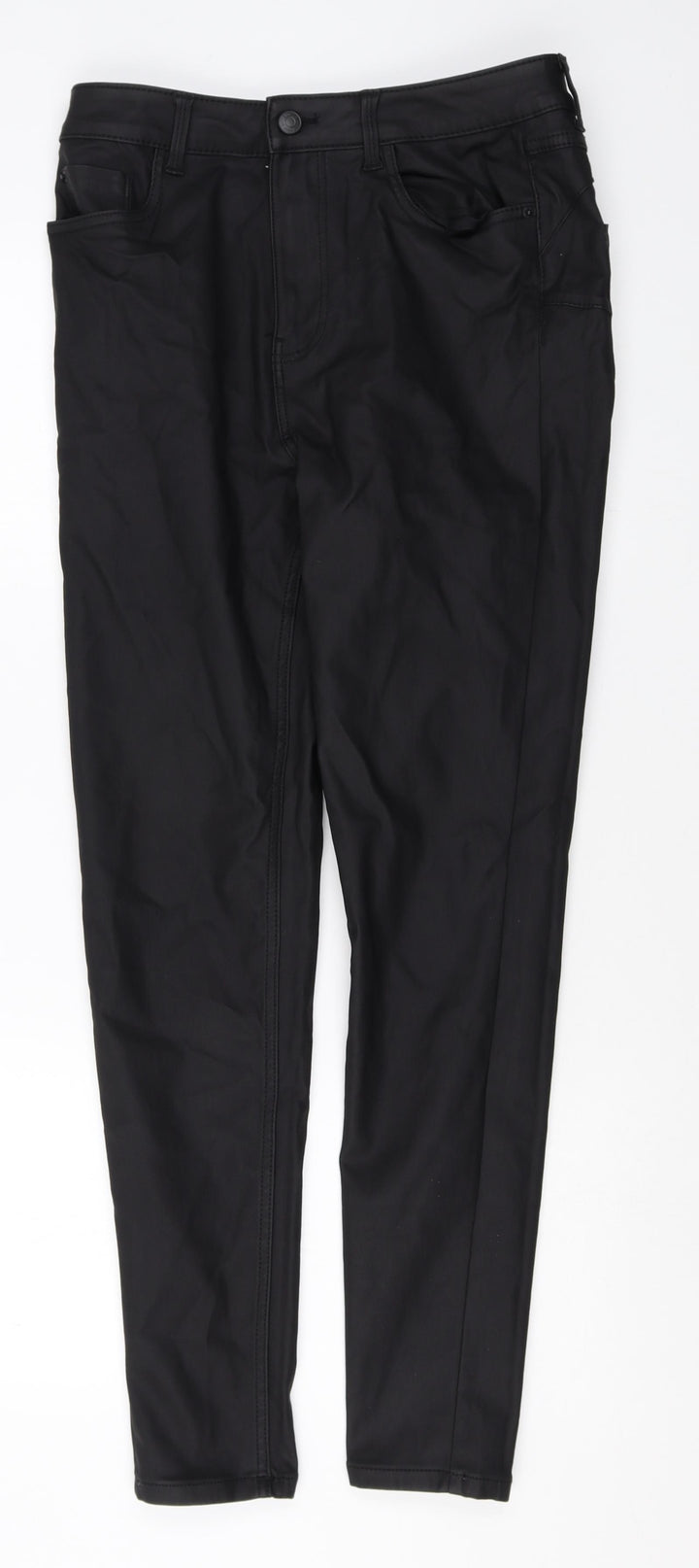 New Look Womens Black Herringbone Viscose Trousers Size 12 Regular Zip