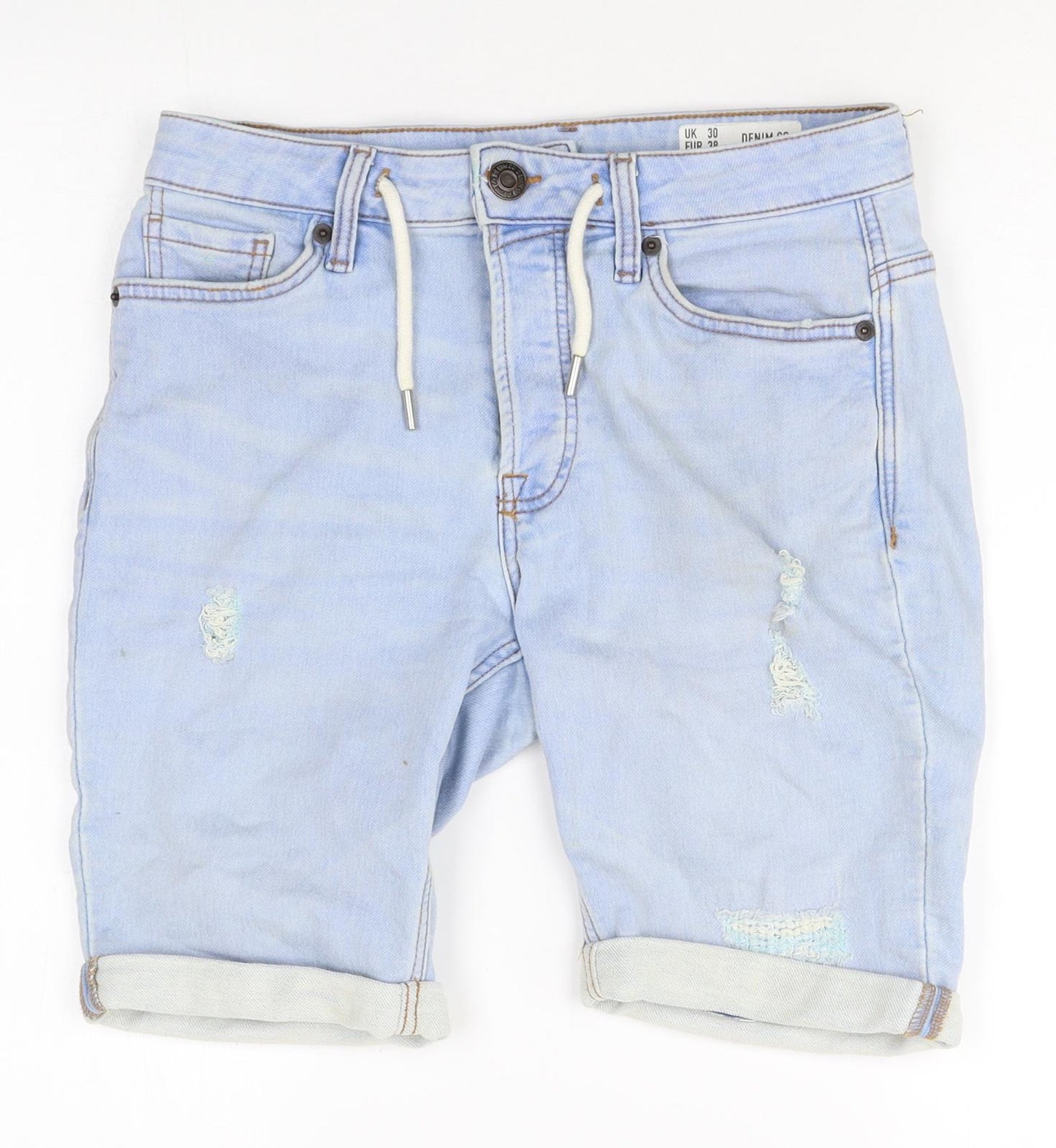 Denim Co Mens Blue Cotton Biker Shorts Size 30 in Regular Drawstring