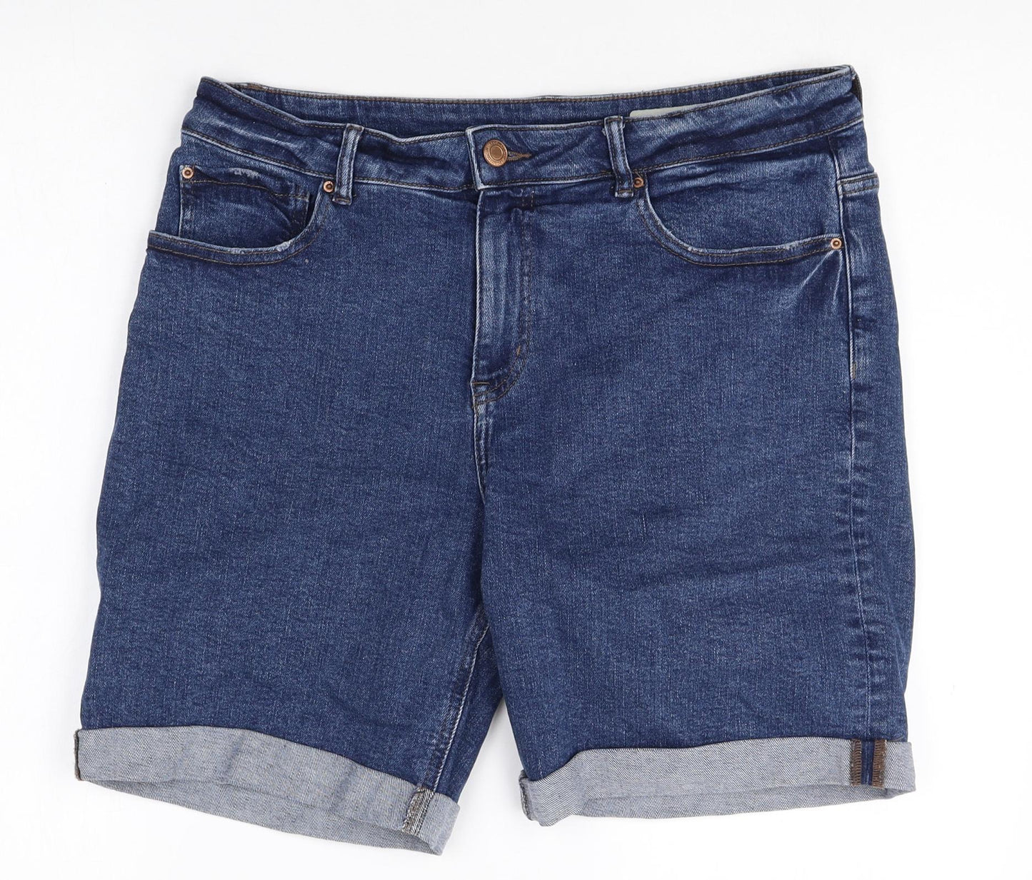 Marks and Spencer Womens Blue Cotton Bermuda Shorts Size 14 Regular Zip