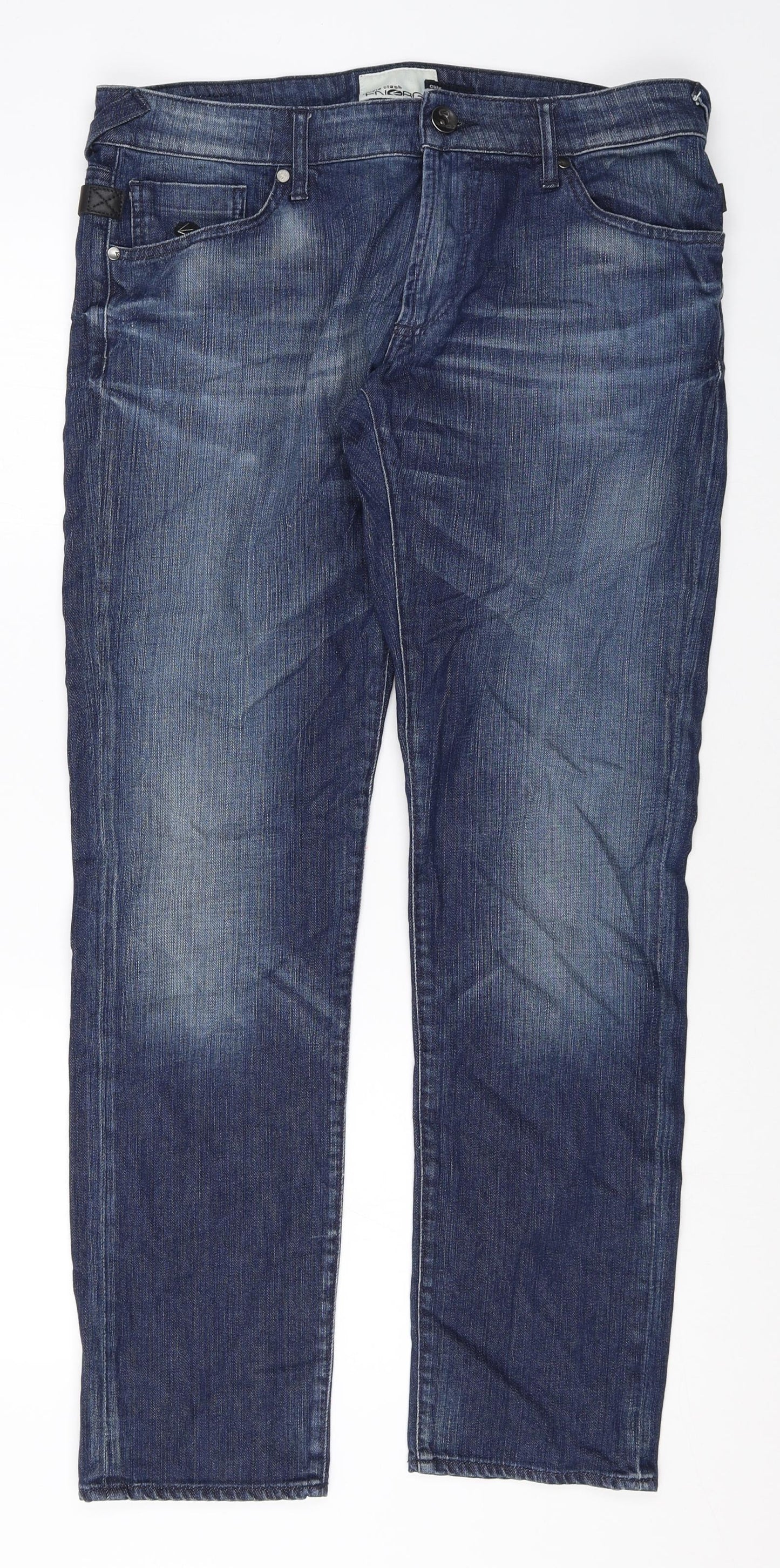 Preworn Mens Blue Cotton Straight Jeans Size 36 in Regular Zip