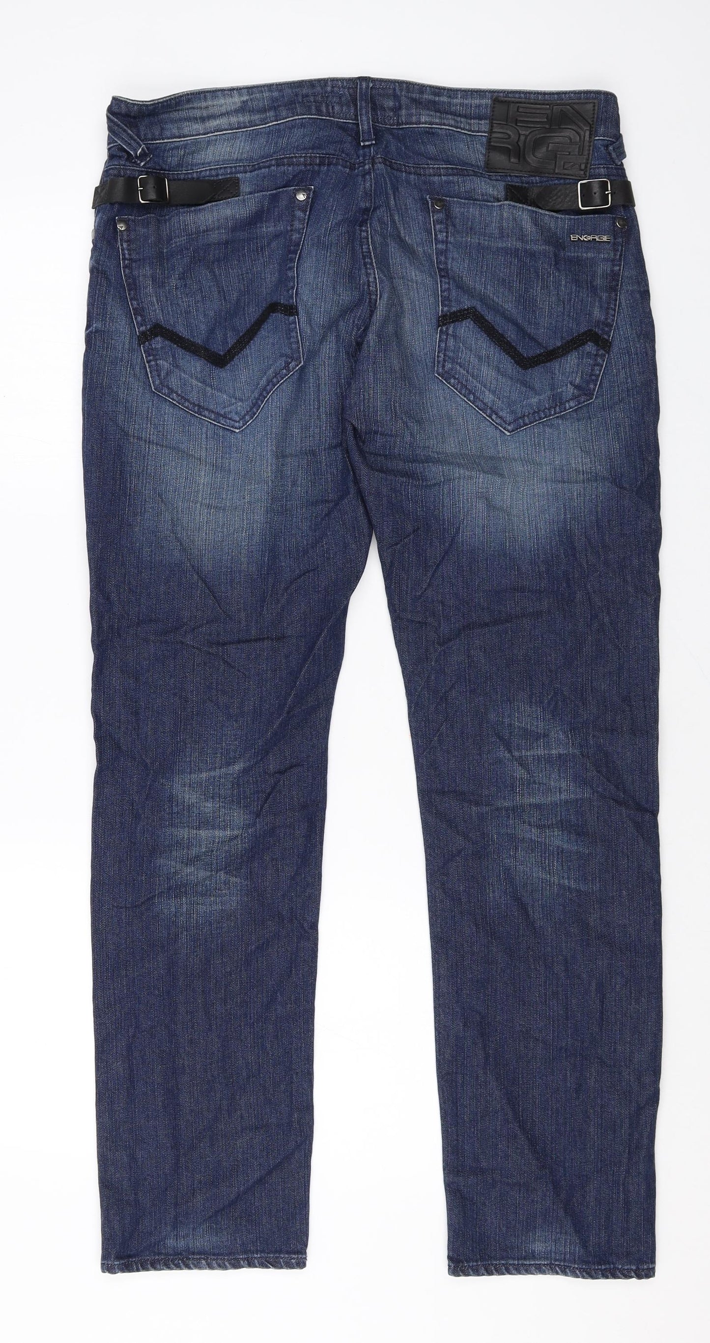 Preworn Mens Blue Cotton Straight Jeans Size 36 in Regular Zip