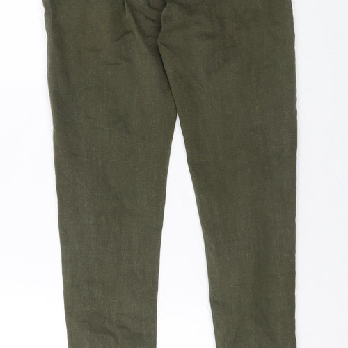 Topshop Womens Green Cotton Trousers Size 32 in Regular Zip