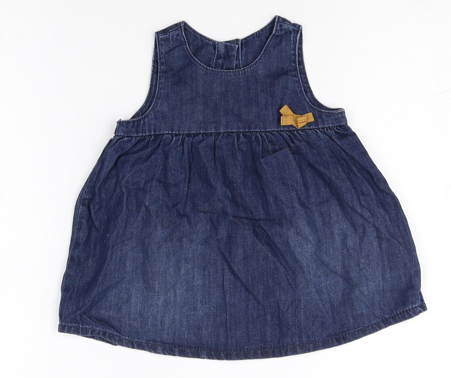 Marks and Spencer Girls Blue 100% Cotton A-Line Size 3-6 Months Round Neck Button