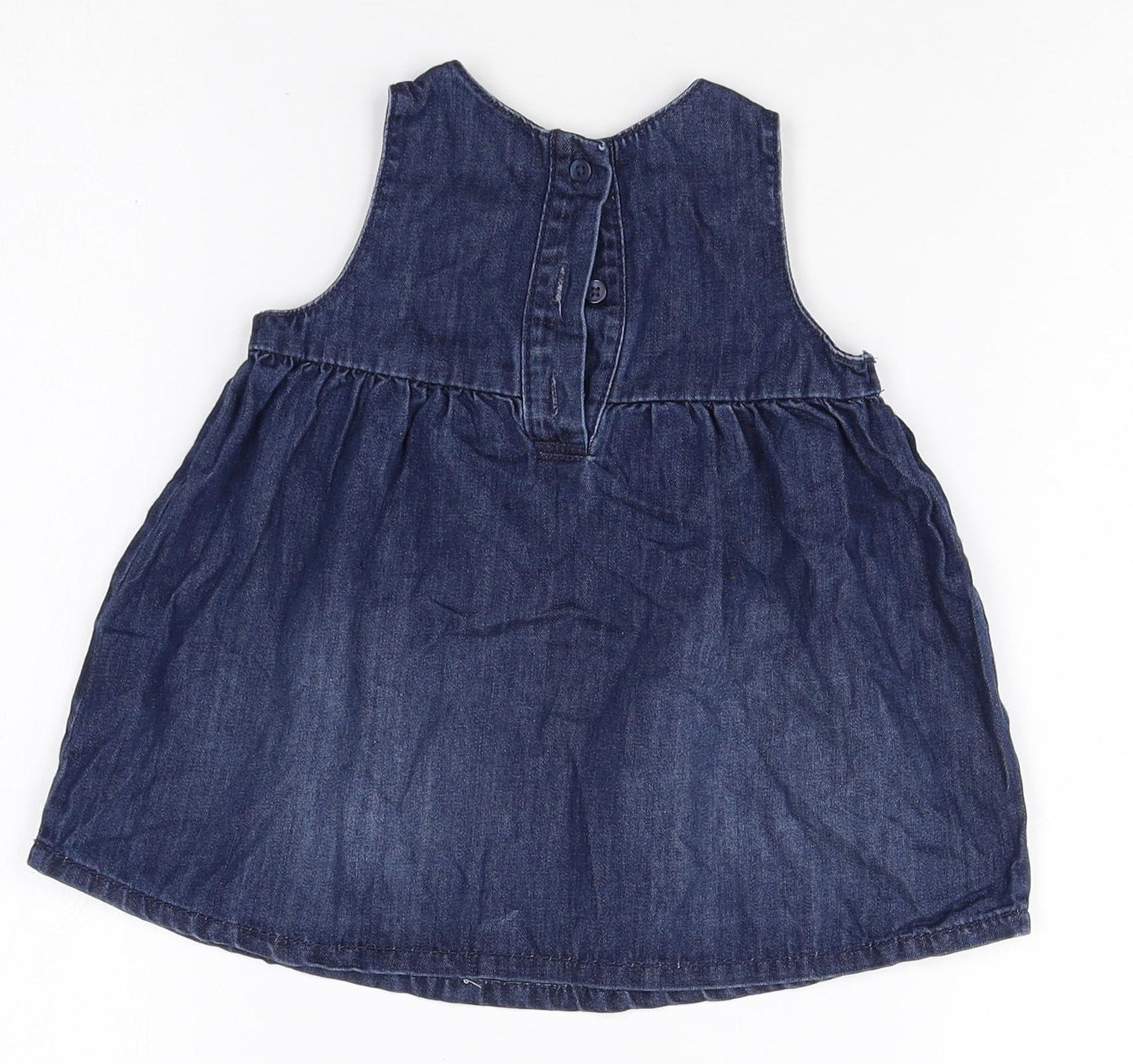 Marks and Spencer Girls Blue 100% Cotton A-Line Size 3-6 Months Round Neck Button