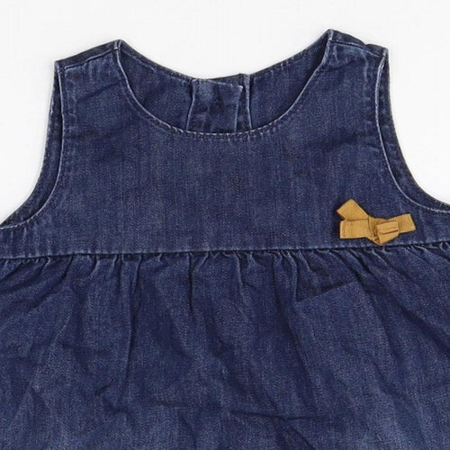 Marks and Spencer Girls Blue 100% Cotton A-Line Size 3-6 Months Round Neck Button
