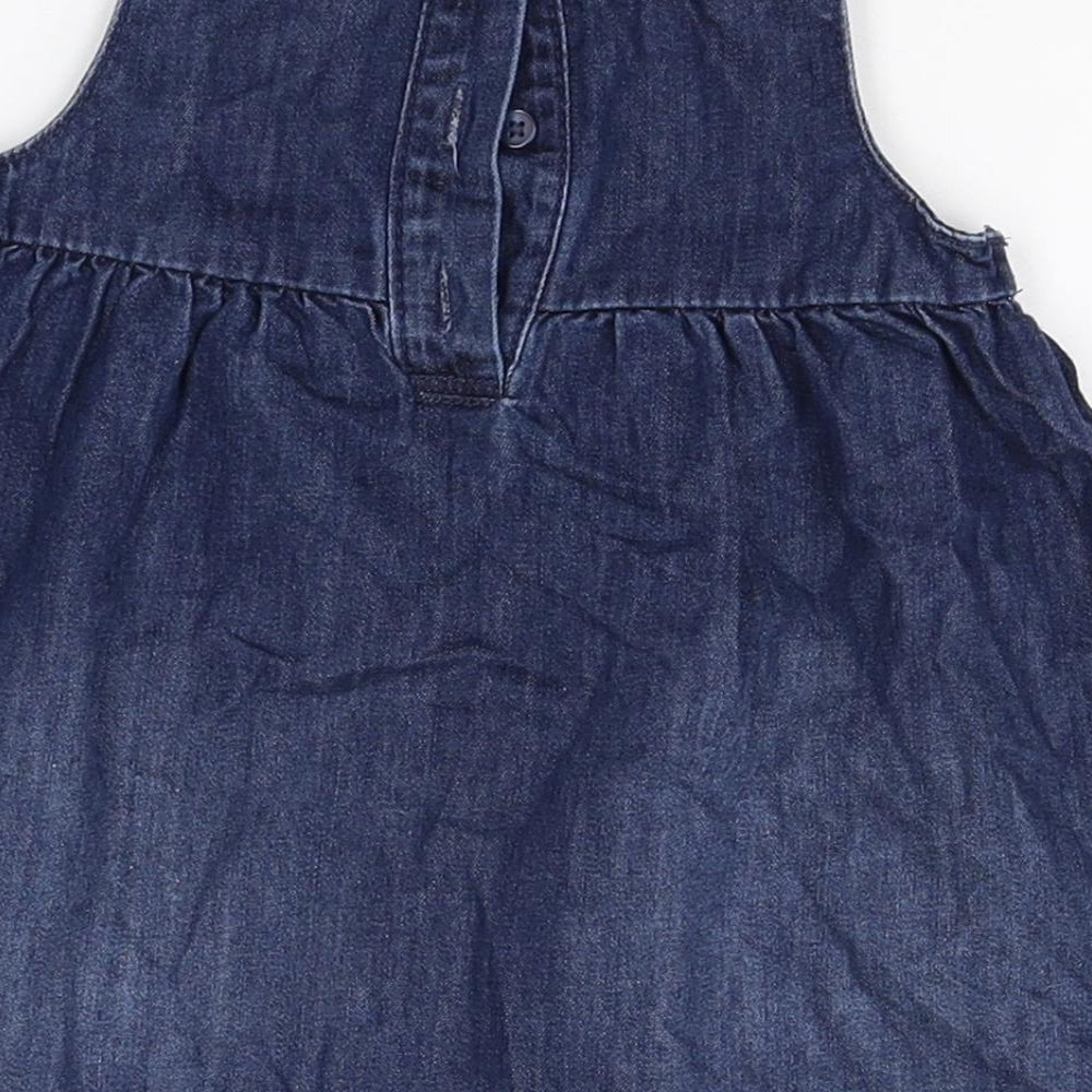 Marks and Spencer Girls Blue 100% Cotton A-Line Size 3-6 Months Round Neck Button