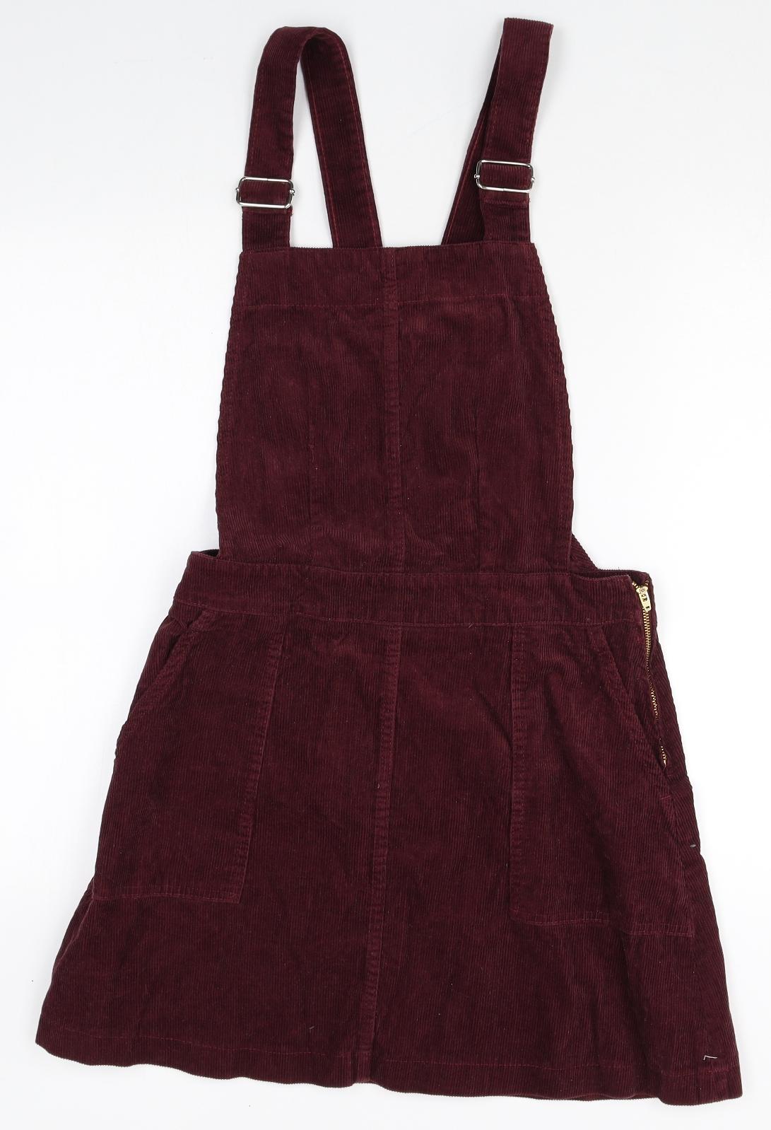 Run & Fly Womens Red Cotton Pinafore/Dungaree Dress Size 12 Square Neck Zip