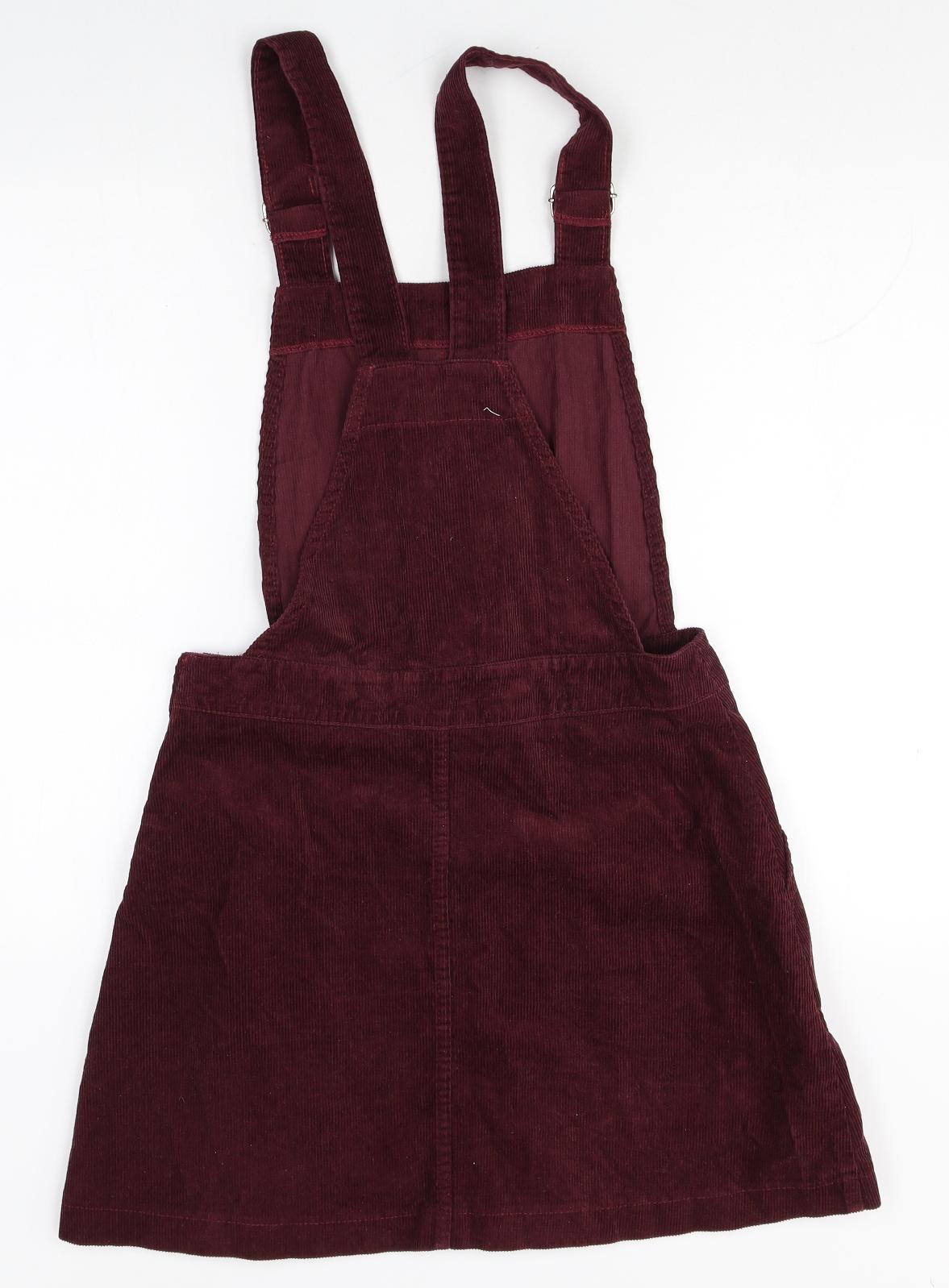 Run & Fly Womens Red Cotton Pinafore/Dungaree Dress Size 12 Square Neck Zip