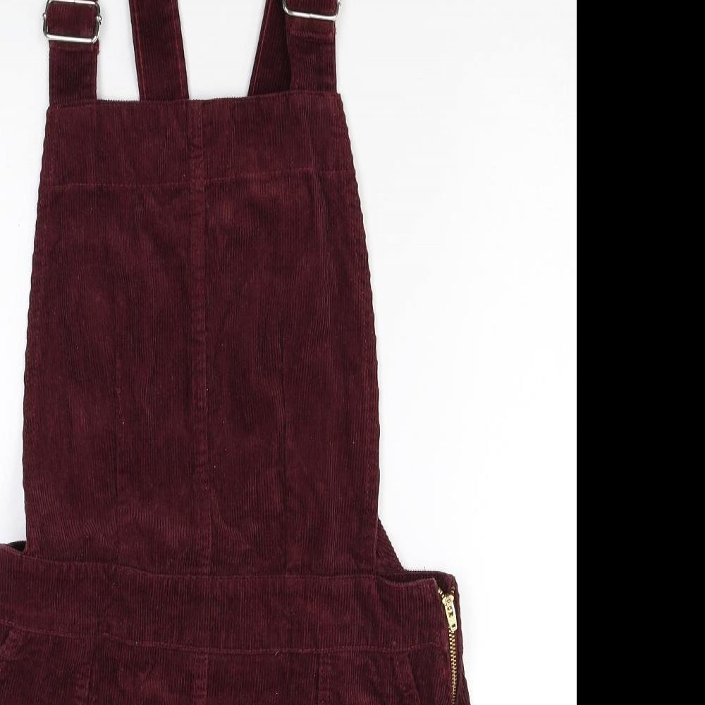 Run & Fly Womens Red Cotton Pinafore/Dungaree Dress Size 12 Square Neck Zip