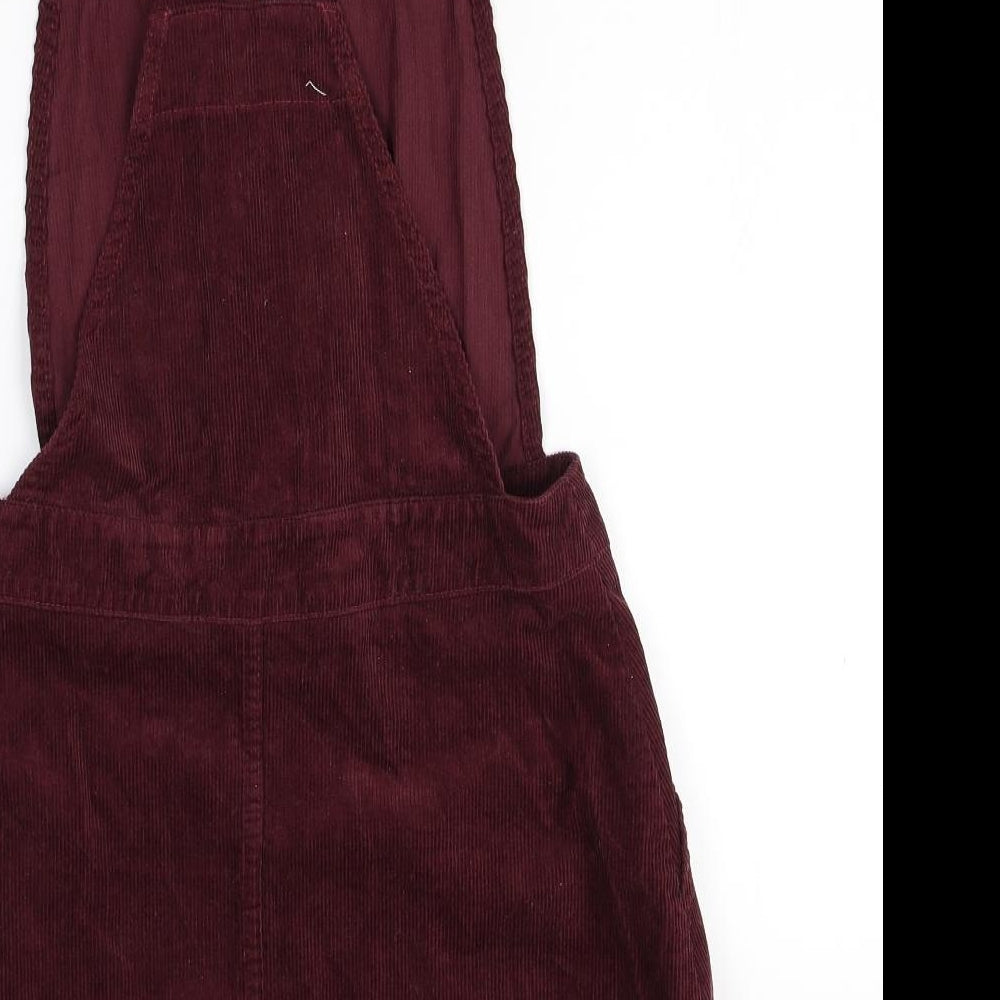 Run & Fly Womens Red Cotton Pinafore/Dungaree Dress Size 12 Square Neck Zip