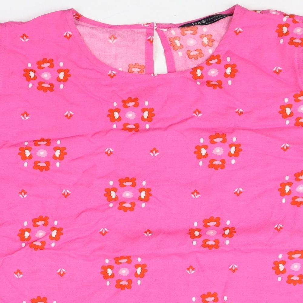 Marks and Spencer Womens Pink Geometric Viscose Basic Blouse Size 12 Round Neck