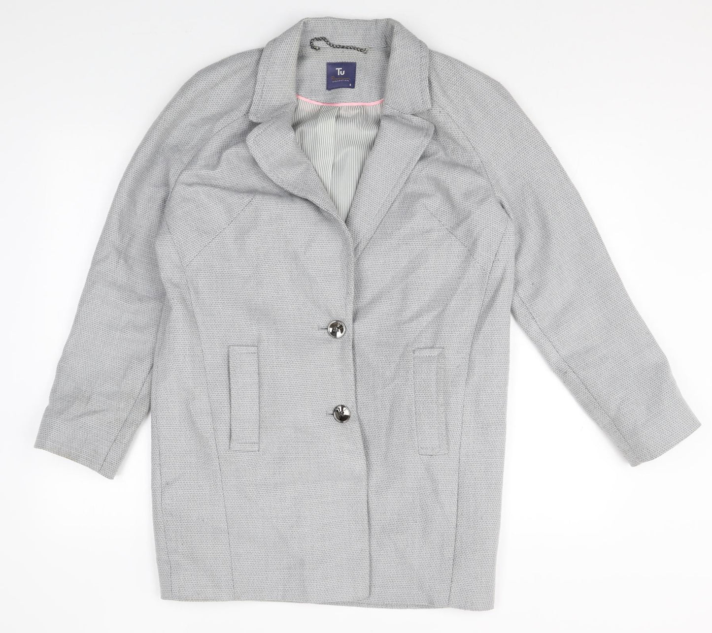 TU Womens Grey Polyester Jacket Blazer Size 8