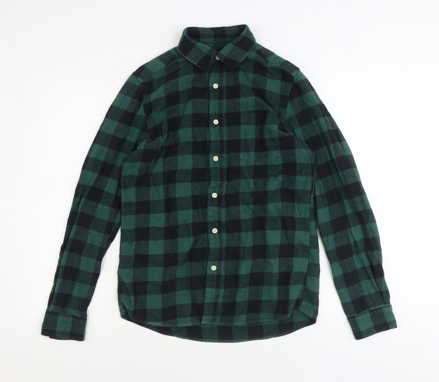 ASOS Mens Green Check Cotton Button-Up Size S Collared Button