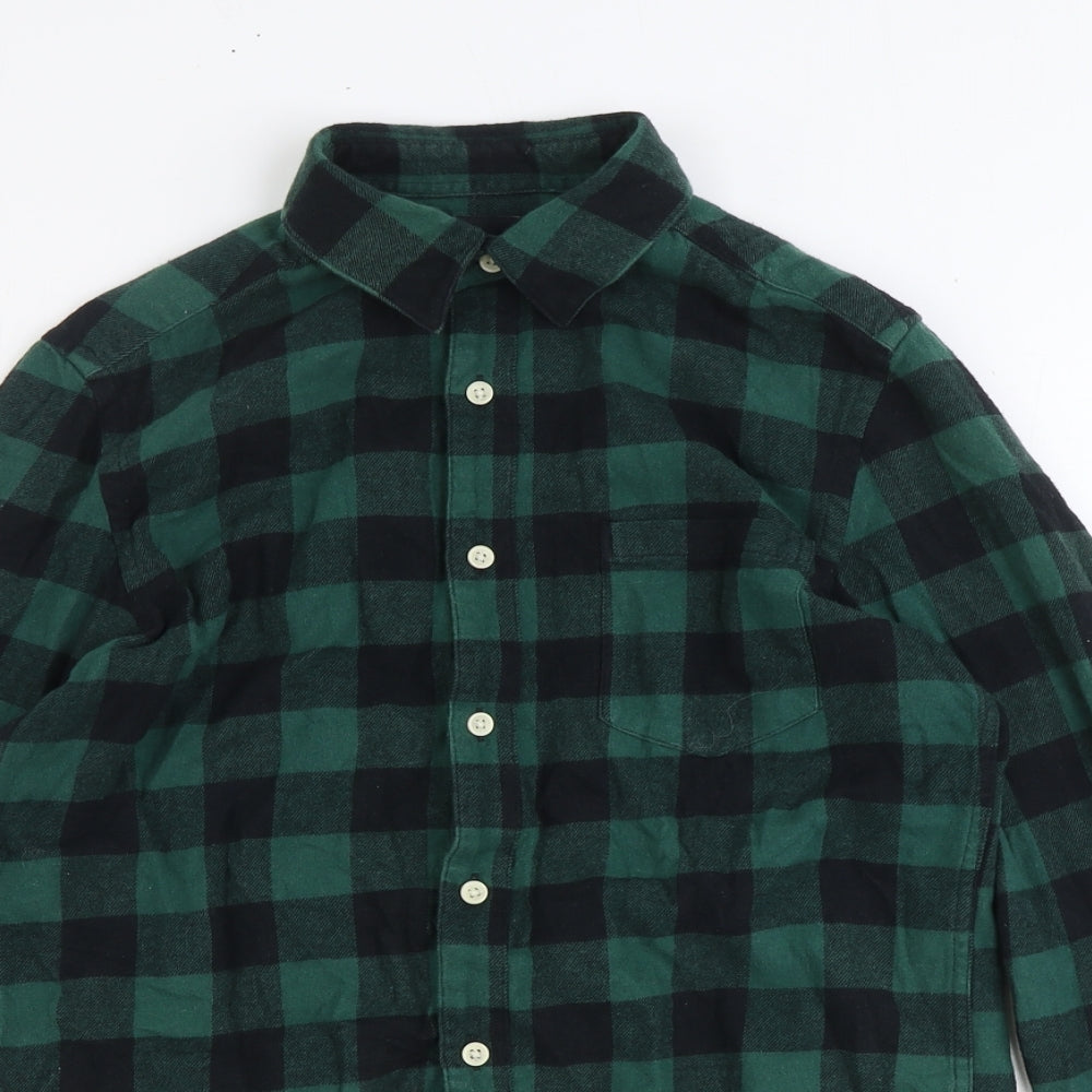 ASOS Mens Green Check Cotton Button-Up Size S Collared Button