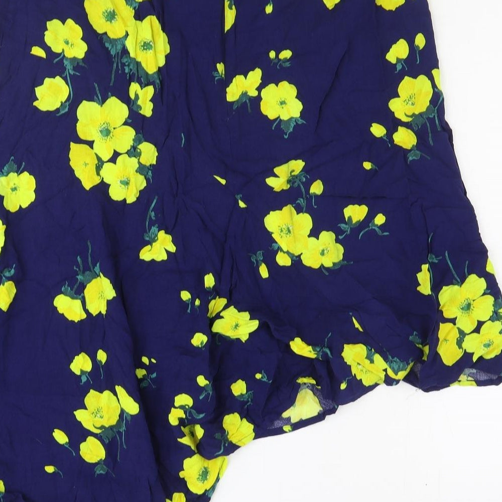Warehouse Womens Blue Floral Viscose A-Line Skirt Size 18 Zip - Asymmetric