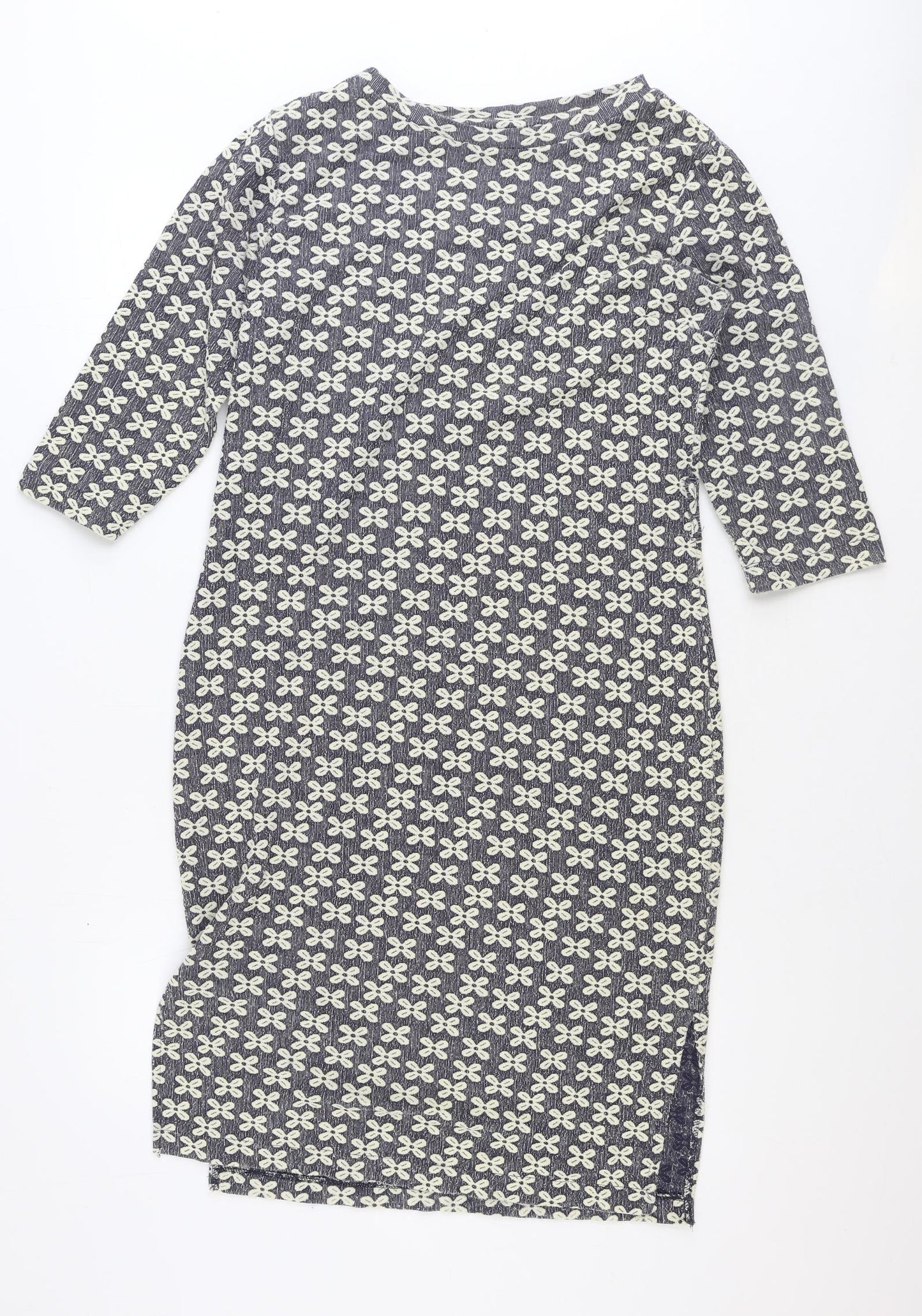 NEXT Womens Grey Floral Polyester Sheath Size 14 Boat Neck Pullover