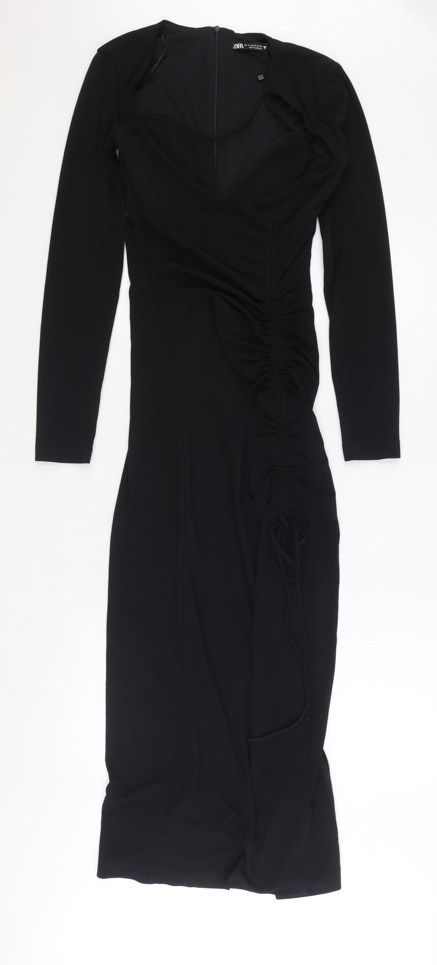 Zara Womens Black Polyester Bodycon Size XS V-Neck Zip