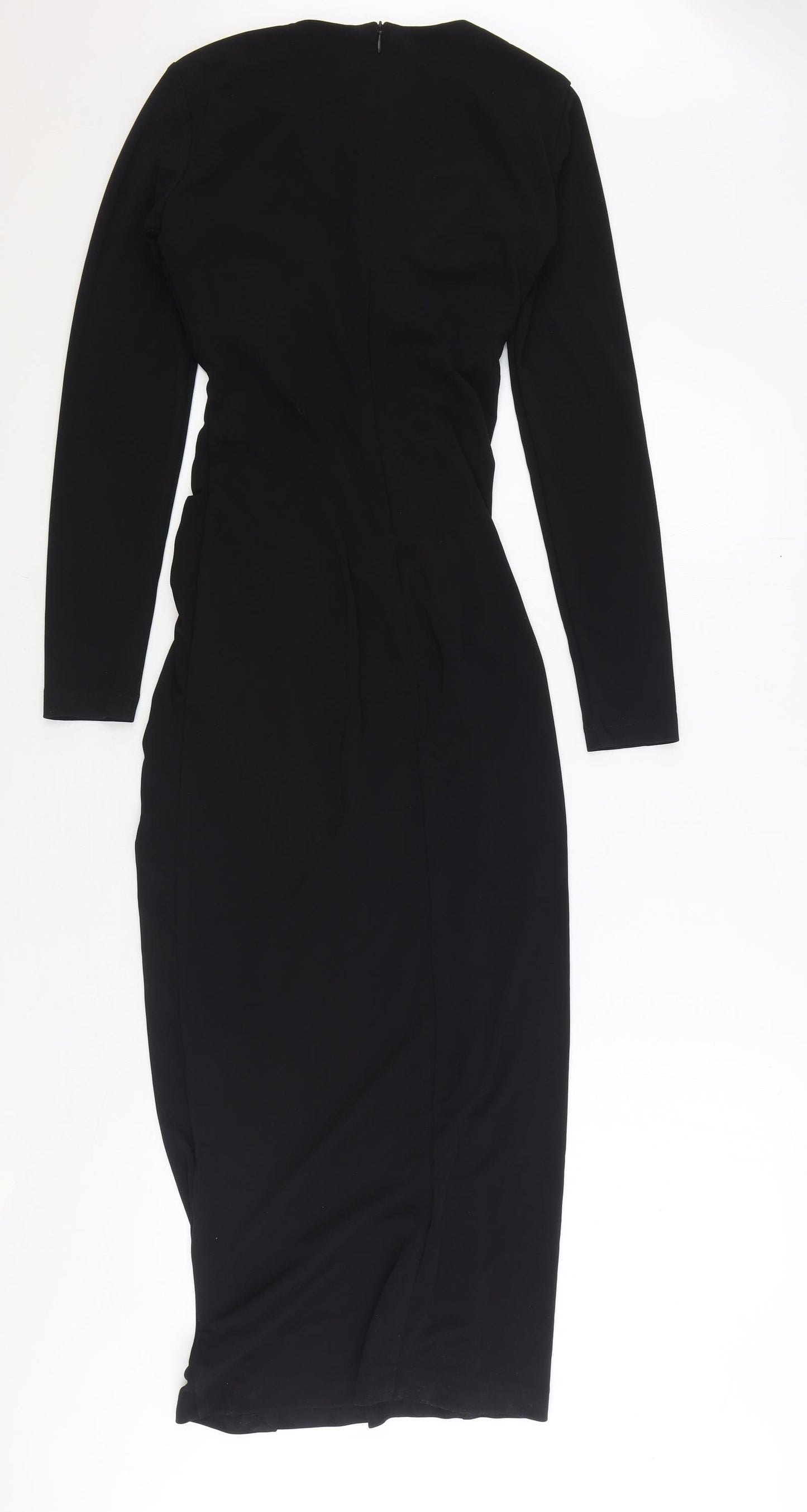 Zara Womens Black Polyester Bodycon Size XS V-Neck Zip