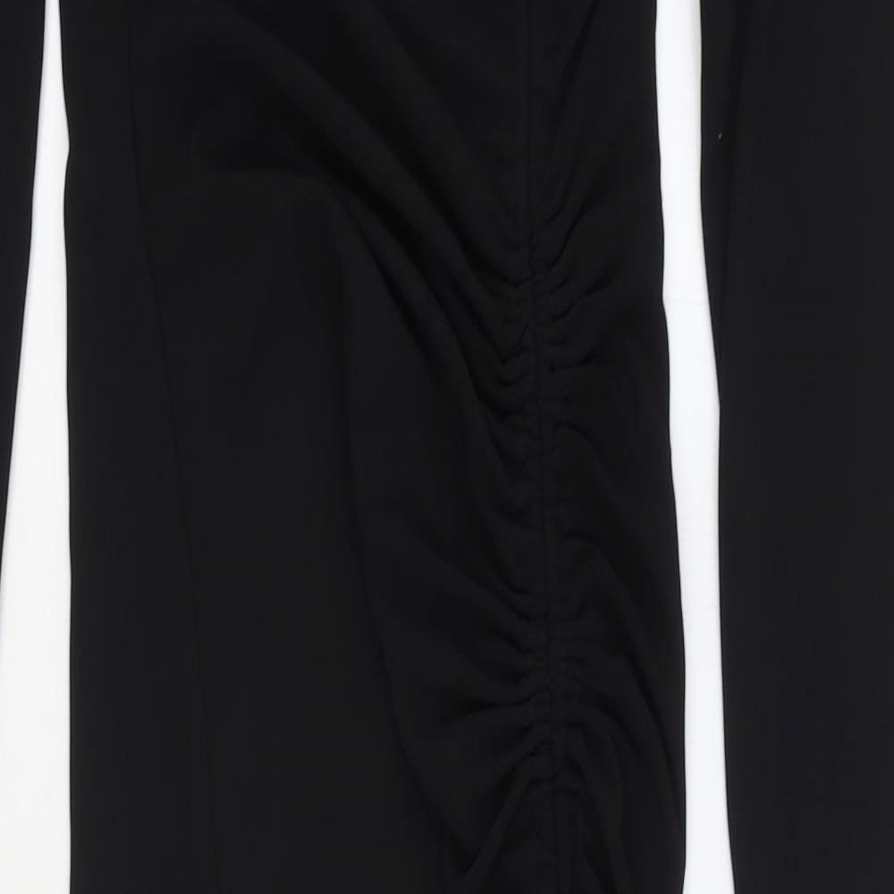 Zara Womens Black Polyester Bodycon Size XS V-Neck Zip
