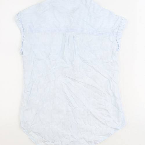 DEX Womens Blue Striped Polyester Basic Button-Up Size S Collared