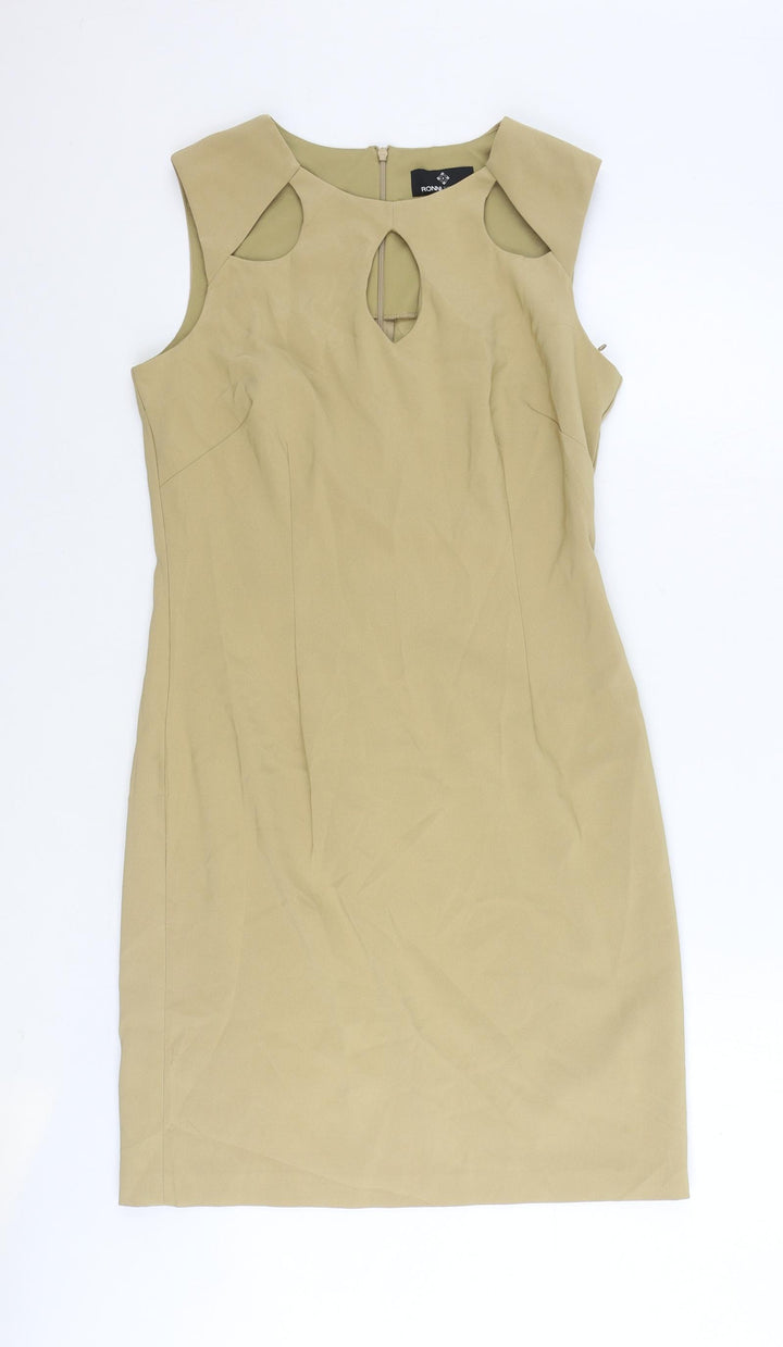 Ronni Nicole Womens Beige Polyester Pencil Dress Size 6 Boat Neck Zip