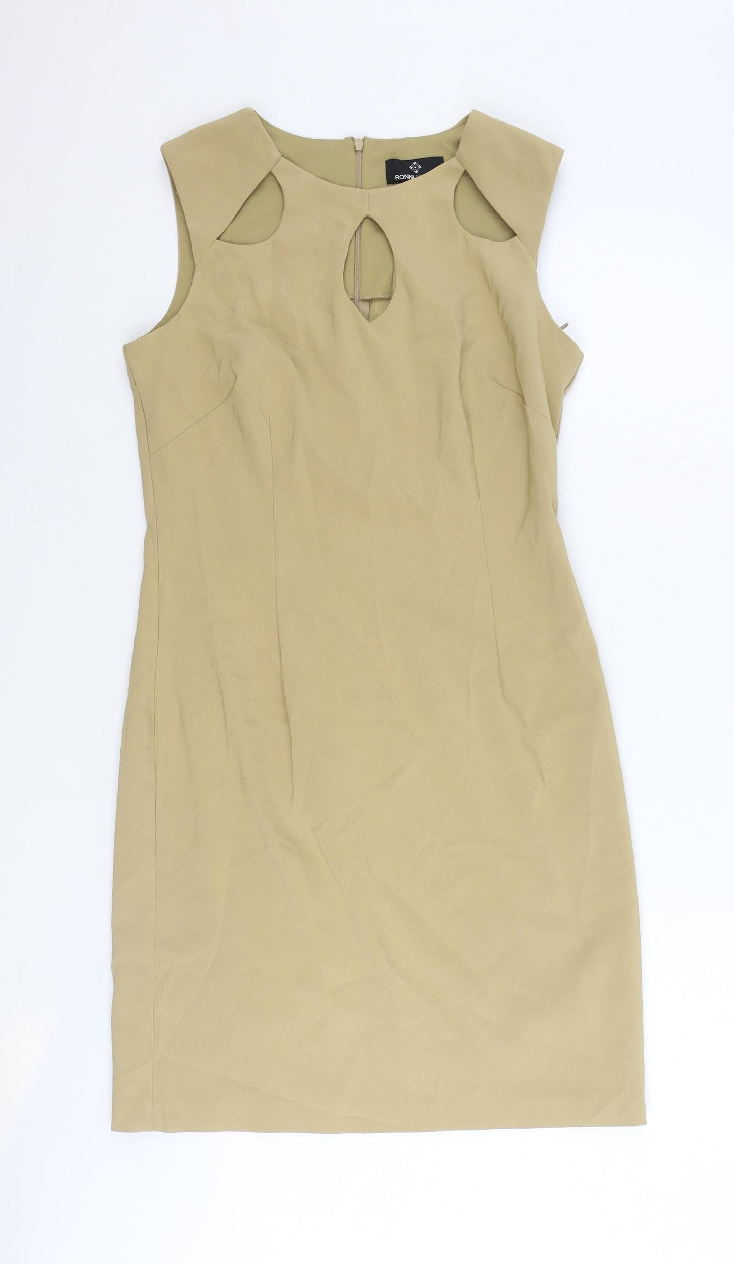 Ronni Nicole Womens Beige Polyester Pencil Dress Size 6 Boat Neck Zip