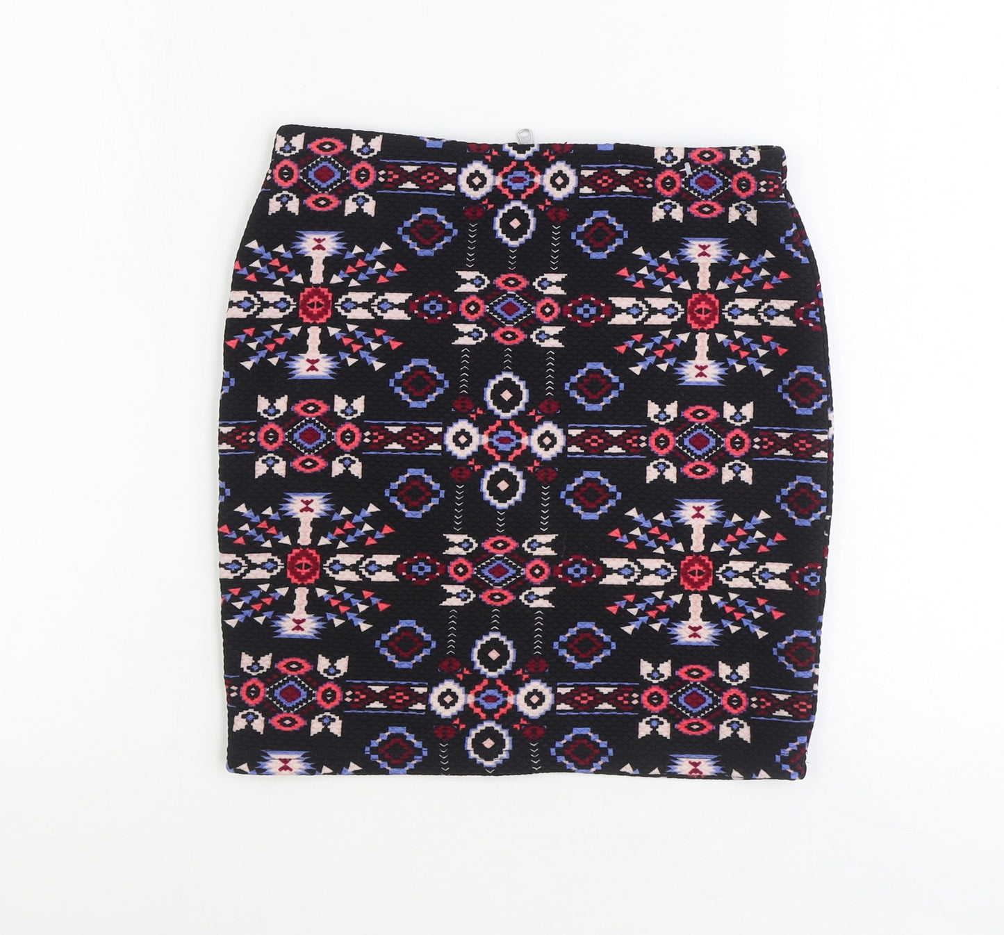 New Look Womens Multicoloured Geometric Polyester Mini Skirt Size 8 Zip