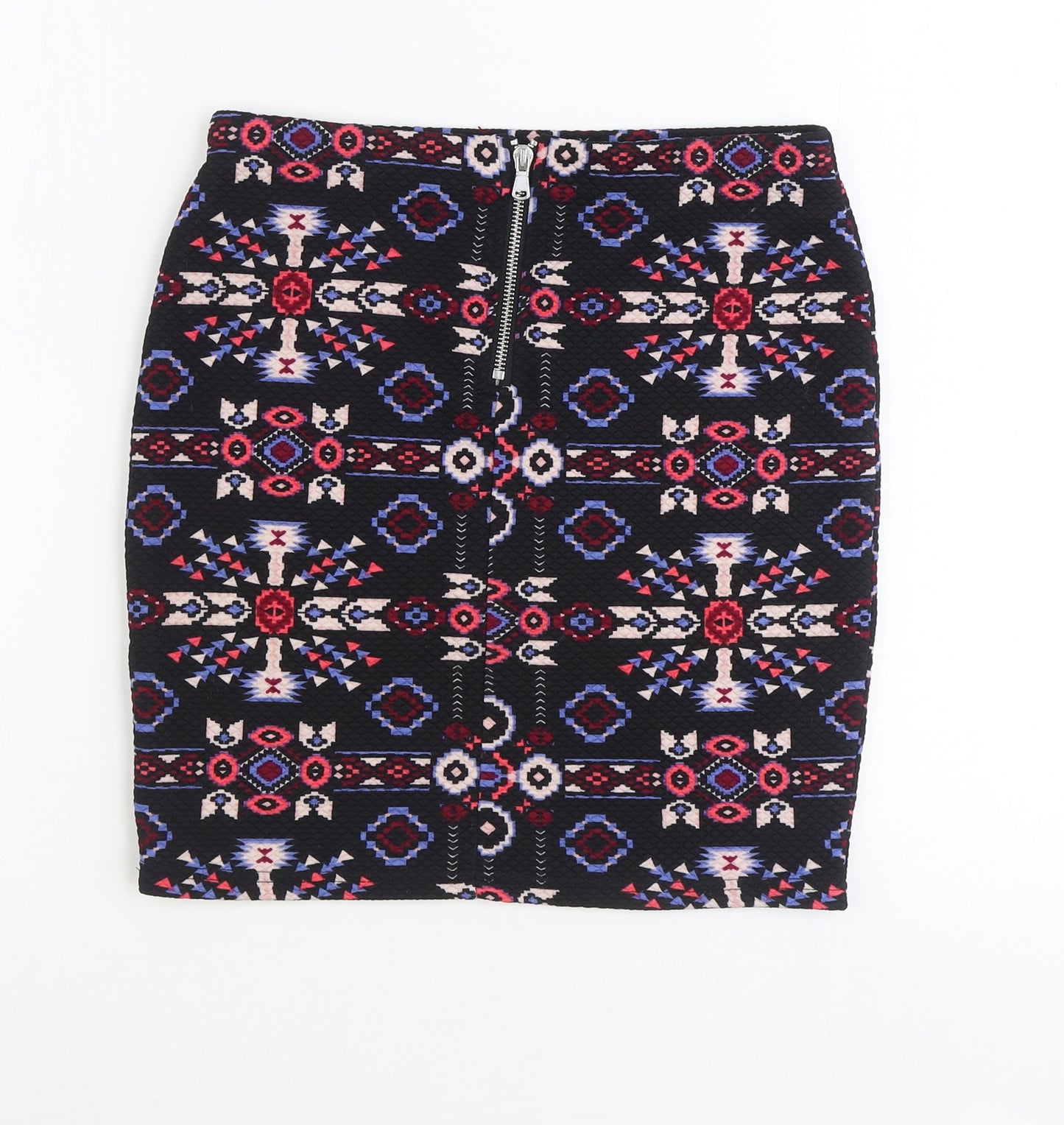 New Look Womens Multicoloured Geometric Polyester Mini Skirt Size 8 Zip