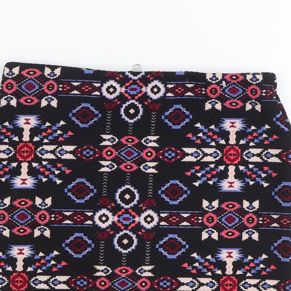 New Look Womens Multicoloured Geometric Polyester Mini Skirt Size 8 Zip