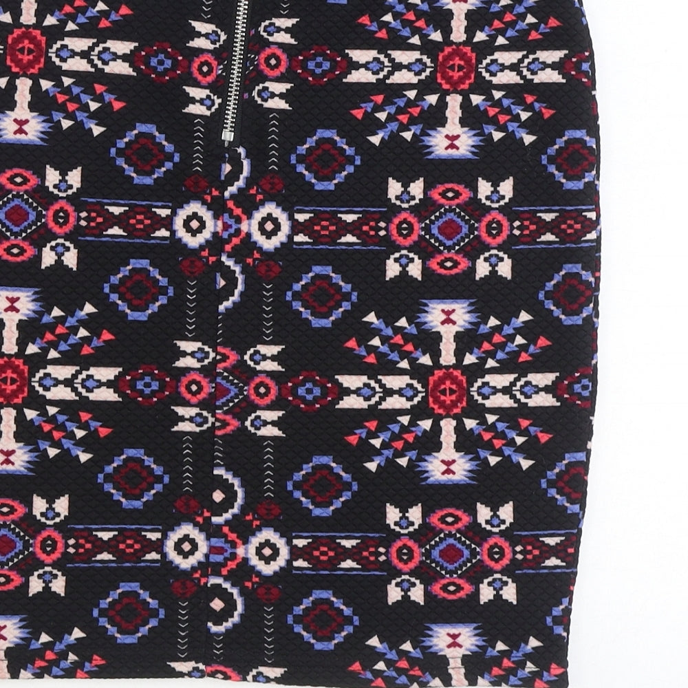 New Look Womens Multicoloured Geometric Polyester Mini Skirt Size 8 Zip