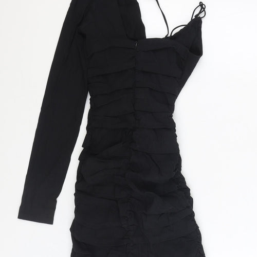 Zara Womens Black Linen Mini Size XS One Shoulder Zip