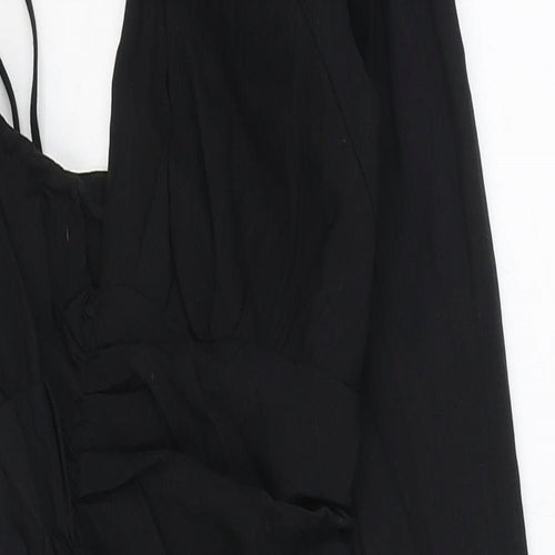 Zara Womens Black Linen Mini Size XS One Shoulder Zip