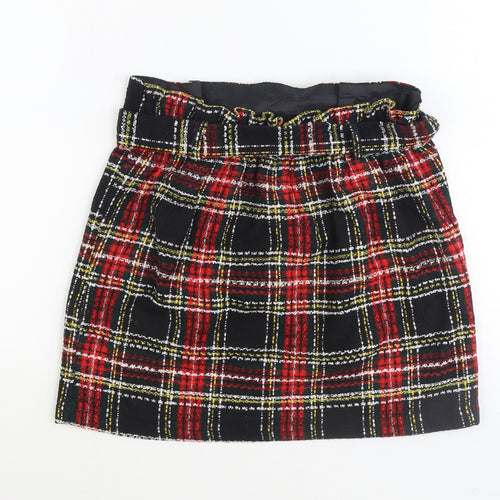 New Look Womens Red Plaid Acrylic Mini Skirt Size 10 Tie - Belted