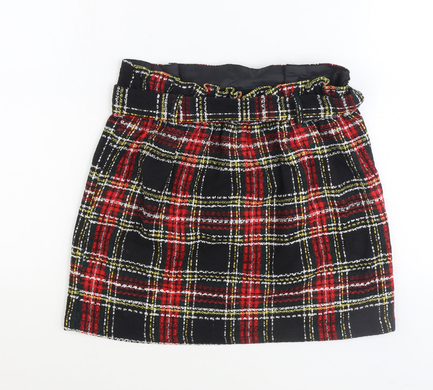 New Look Womens Red Plaid Acrylic Mini Skirt Size 10 Tie - Belted