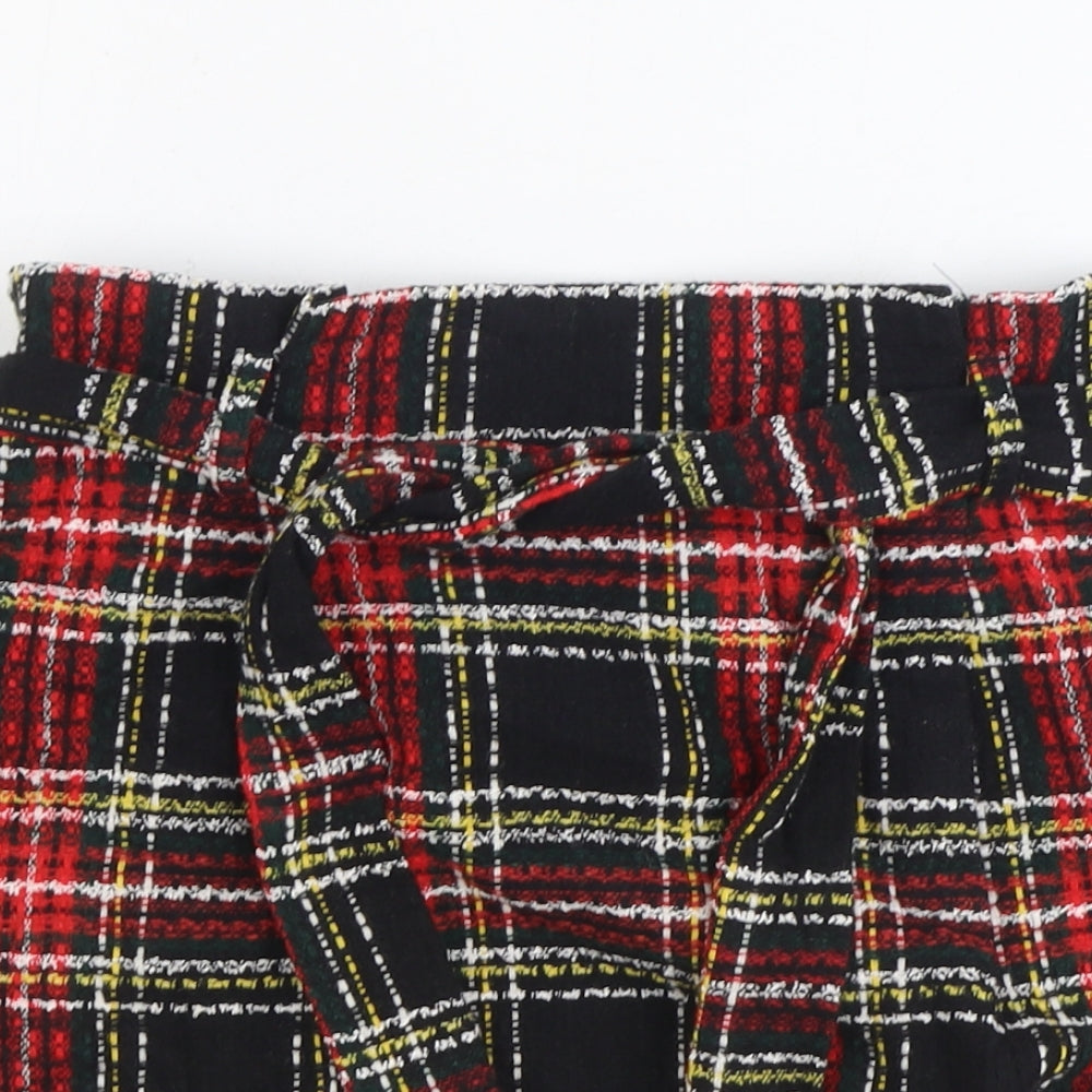 New Look Womens Red Plaid Acrylic Mini Skirt Size 10 Tie - Belted