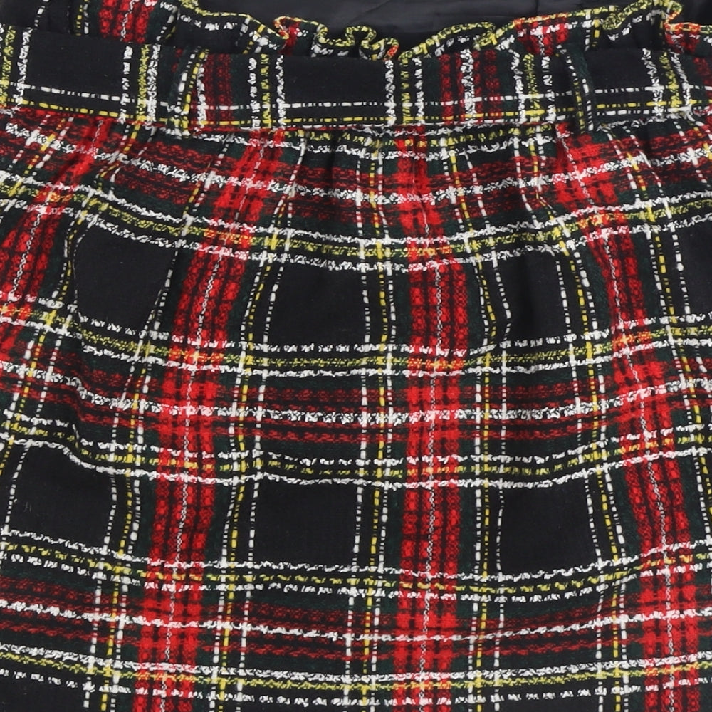 New Look Womens Red Plaid Acrylic Mini Skirt Size 10 Tie - Belted