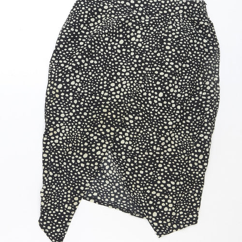 Missguided Womens Black Animal Print Polyester Wrap Skirt Size 8 Zip - Asymmetric