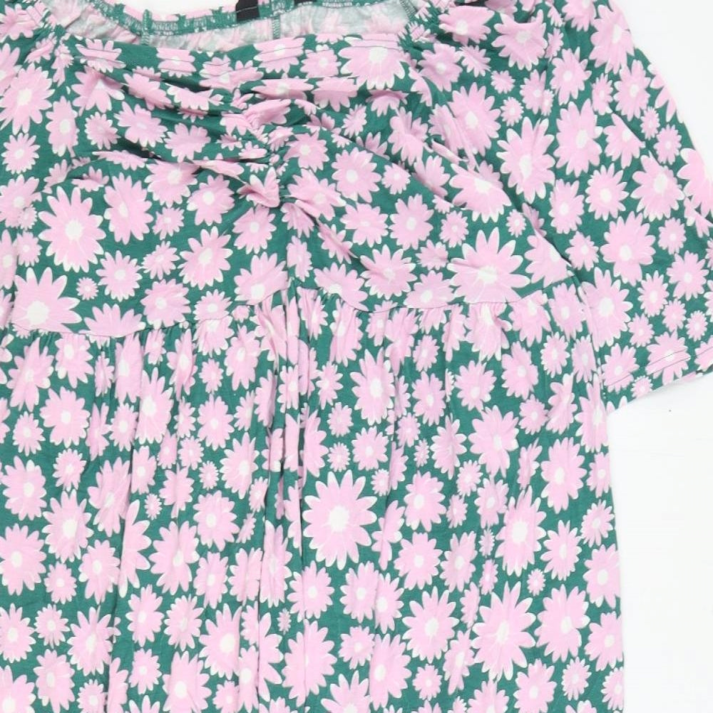 Yours Womens Pink Floral Viscose A-Line Size 16 Off the Shoulder Pullover