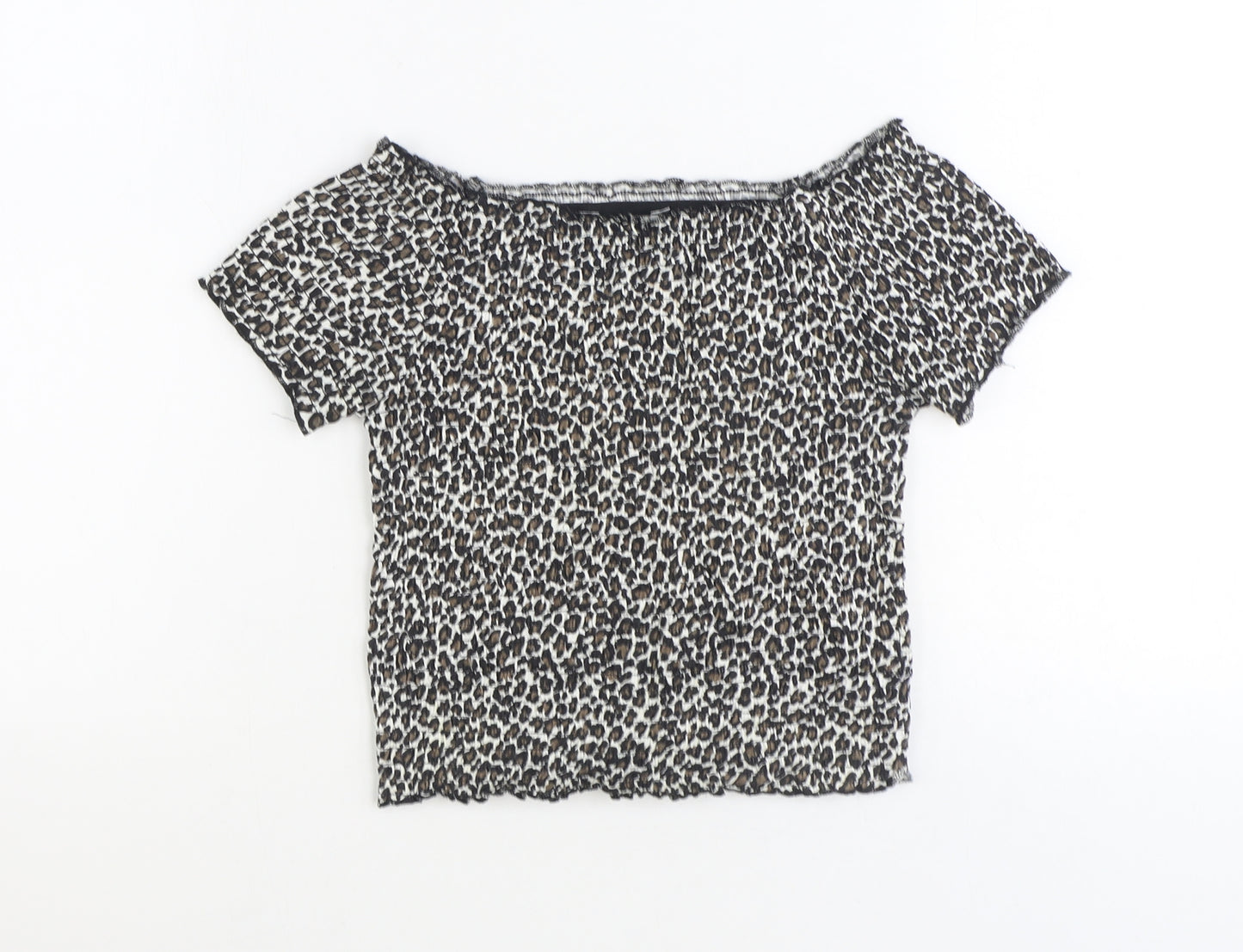 Primark Girls Brown Animal Print Polyester Basic Blouse Size 13 Years Off the Shoulder Pullover