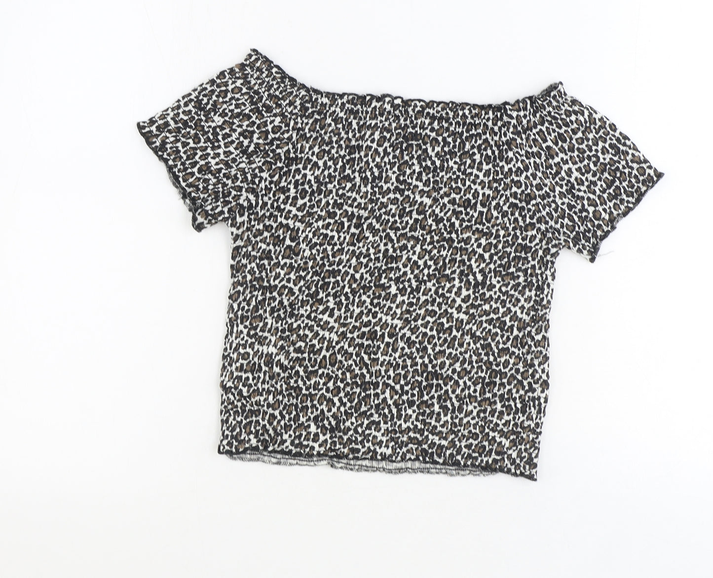 Primark Girls Brown Animal Print Polyester Basic Blouse Size 13 Years Off the Shoulder Pullover