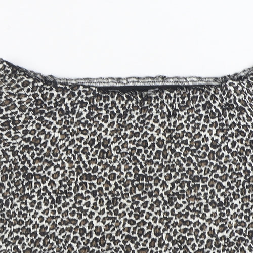 Primark Girls Brown Animal Print Polyester Basic Blouse Size 13 Years Off the Shoulder Pullover