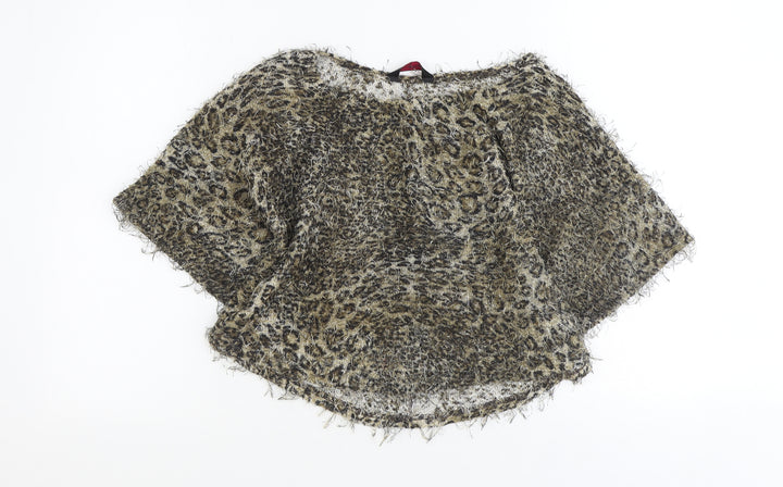 Miss Selfridge Womens Brown Boat Neck Animal Print Polyester Pullover Jumper Size 8 - Leopard print