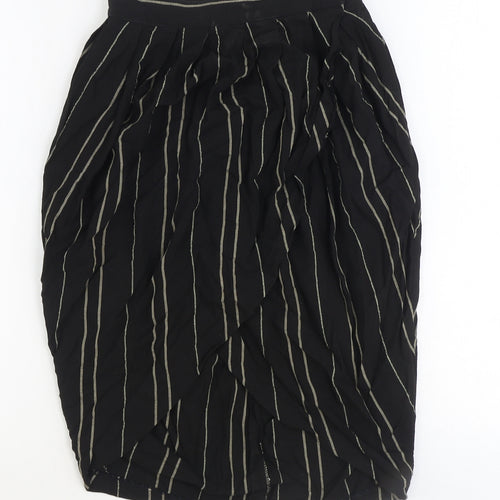 Warehouse Womens Black Striped Viscose Tulip Skirt Size 10 Button