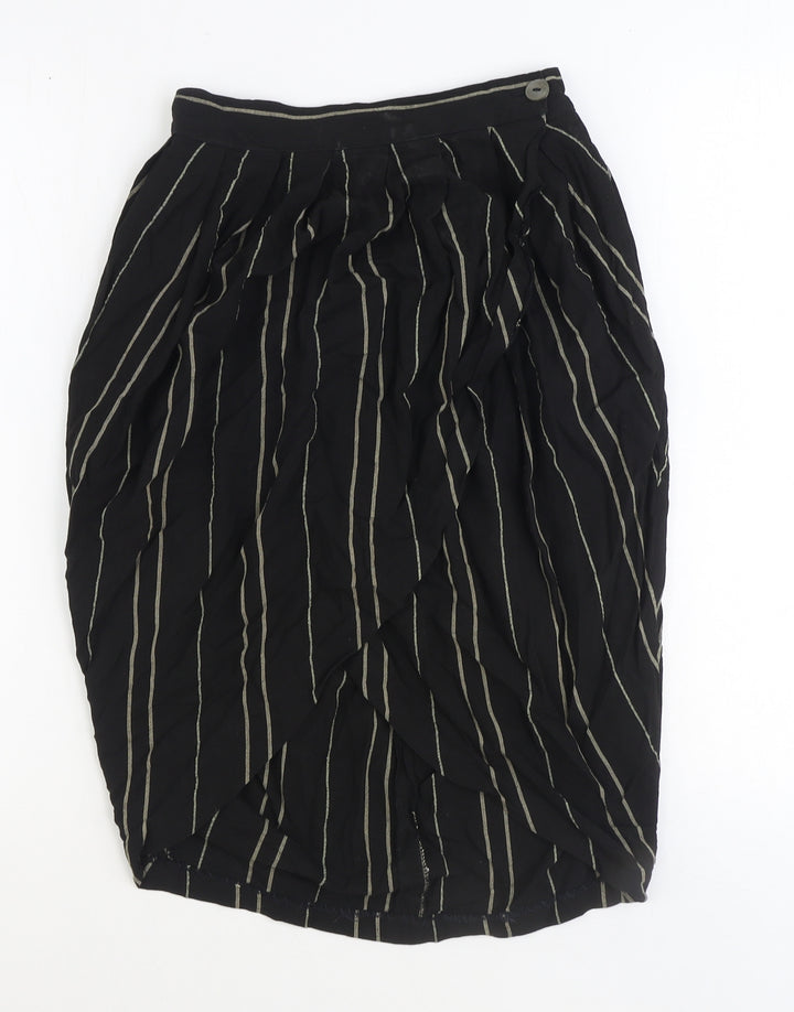 Warehouse Womens Black Striped Viscose Tulip Skirt Size 10 Button