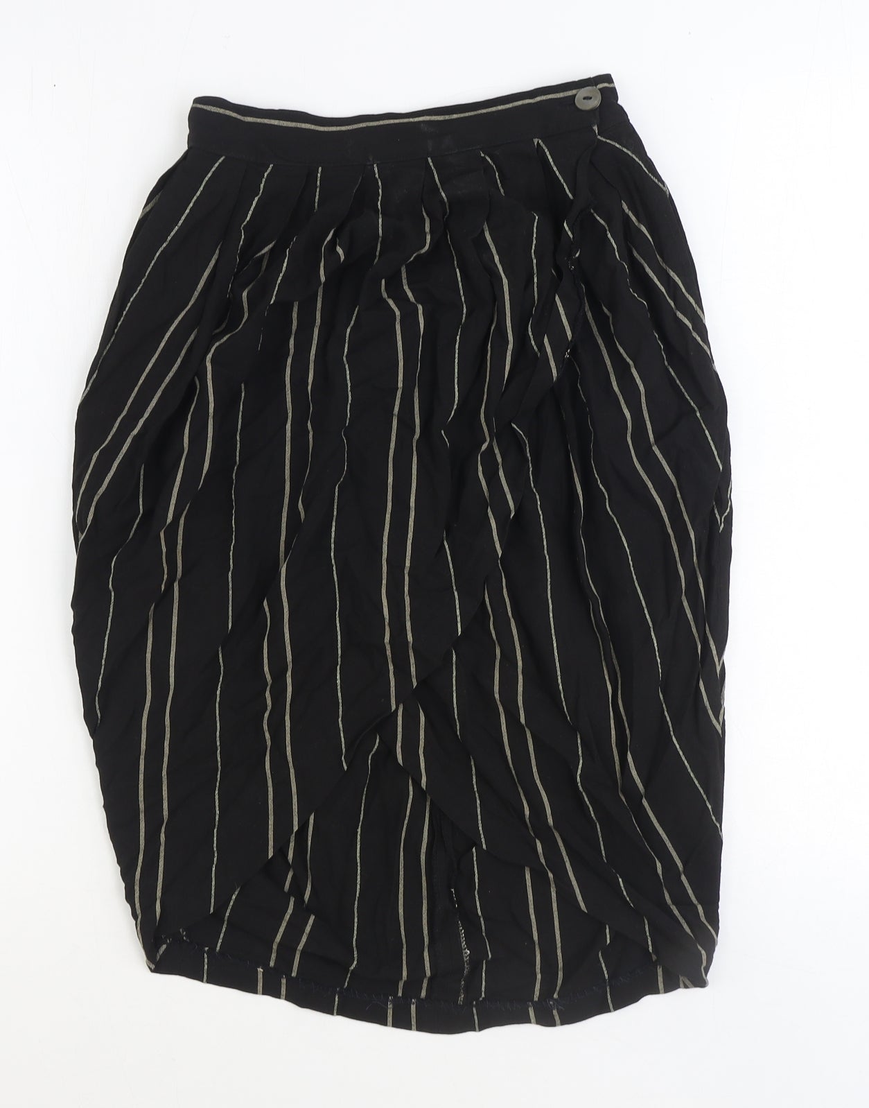 Warehouse Womens Black Striped Viscose Tulip Skirt Size 10 Button