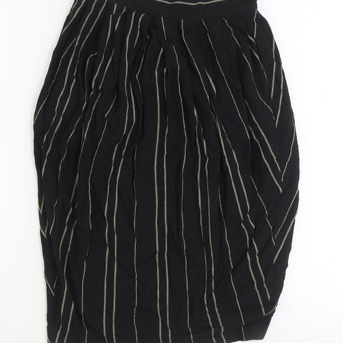 Warehouse Womens Black Striped Viscose Tulip Skirt Size 10 Button