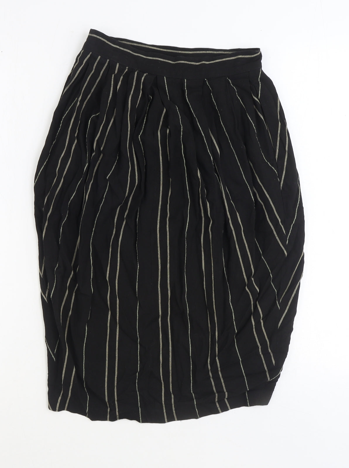 Warehouse Womens Black Striped Viscose Tulip Skirt Size 10 Button
