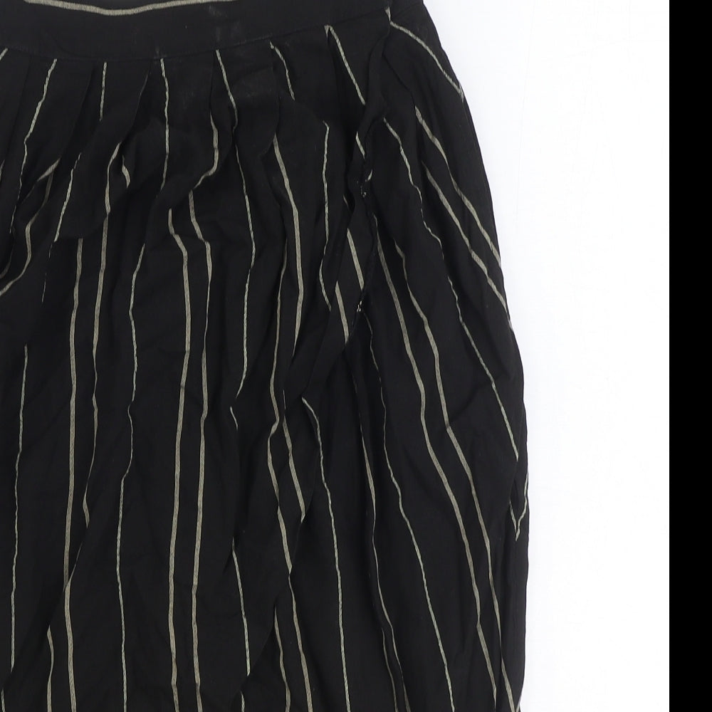 Warehouse Womens Black Striped Viscose Tulip Skirt Size 10 Button