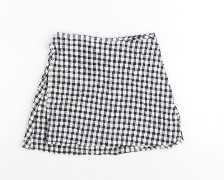 Primark Girls Black Check Polyester Wrap Skirt Size 8-9 Years Regular