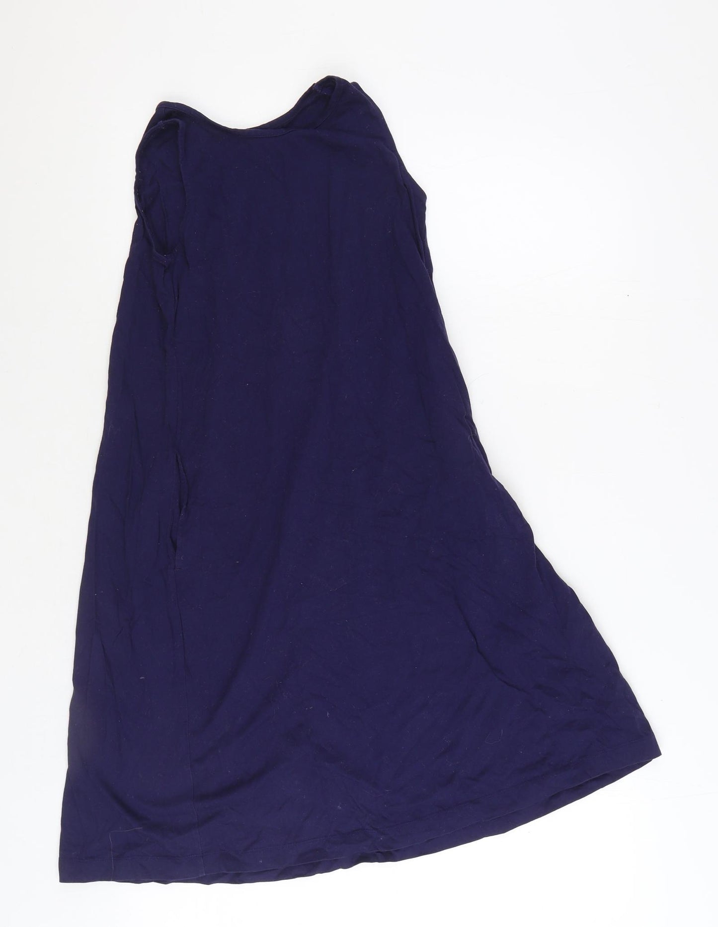 Uniqlo Girls Blue 100% Cotton Tank Dress Size 9-10 Years Round Neck Pullover